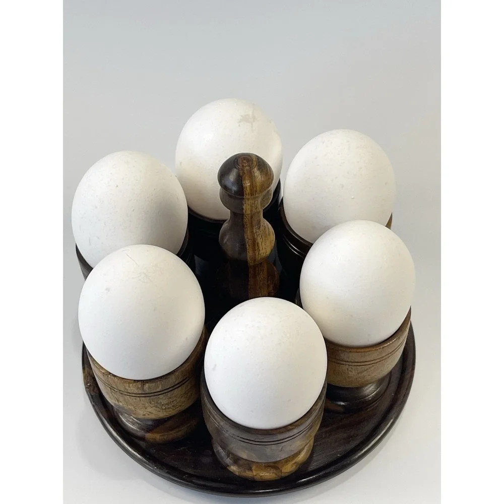 Wooden Goblets W/Tray Egg‎ Holder ~ Possibly Olive Or Teak Wood Vintage4.5 in